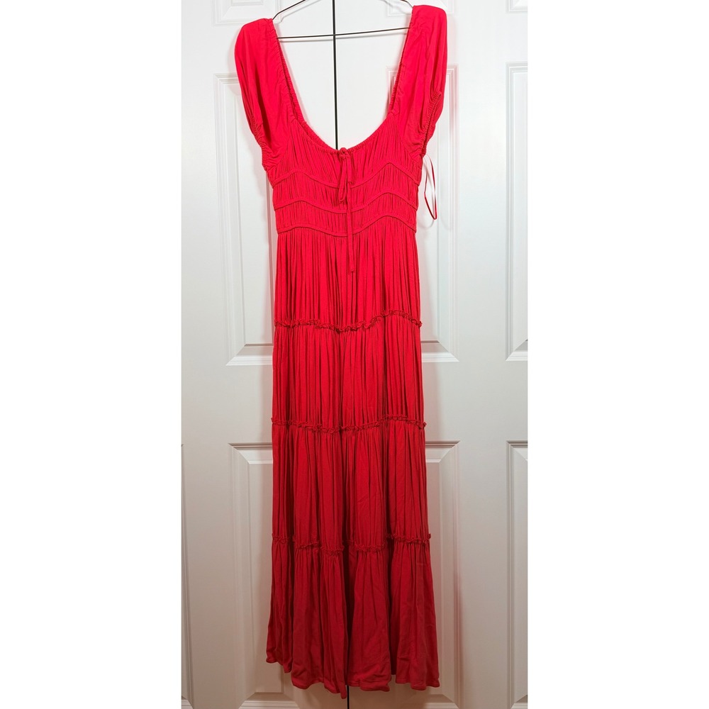 Chelsea & Violet Red Smocked Tiered Maxi Dress Womens Medium NWT